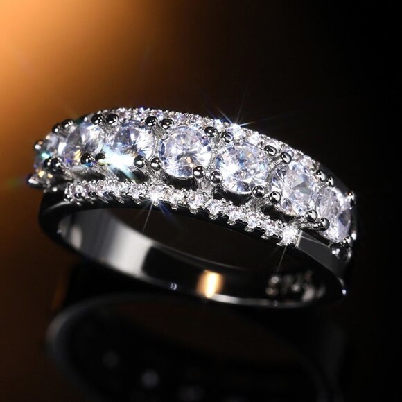 💞Eternity Anillos Shiny Round CZ Trendy 925 Silver Plated FashionRing,UNVN12227 - Picture 2 of 8